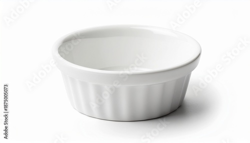 Single White Ceramic Ramekin Isolated in Studio Photography