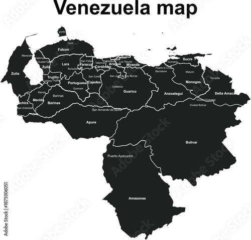 Venezuela map country map venezuela cities name map black