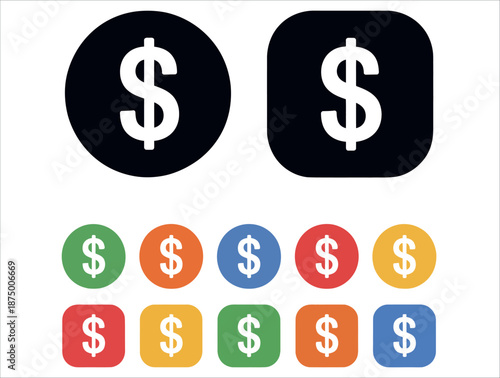 Colorful dollar sign icons for finance and business concepts vector.
