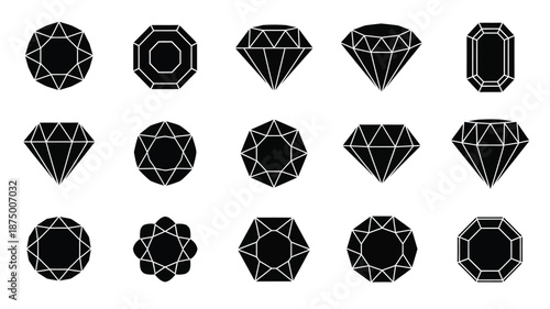 Collection of various geometric diamond shapes in a black silhouette