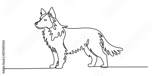 Minimalist continuous line drawing of a beautiful german shepherd dog standing on a white background Vector, illustration