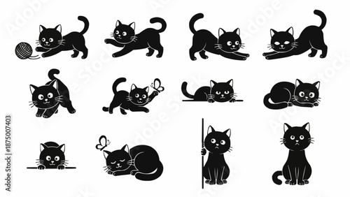 Collection of Black Cat Poses and Activities.