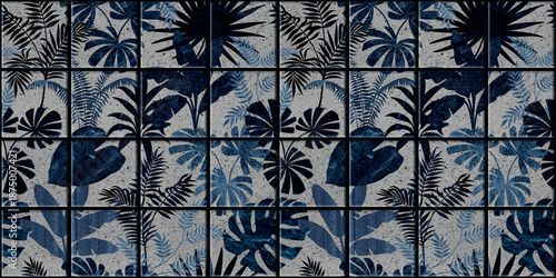 Leaf Variety of types. Seamless mosaic square pattern with tropical leaves blackground used for decorative design.	
