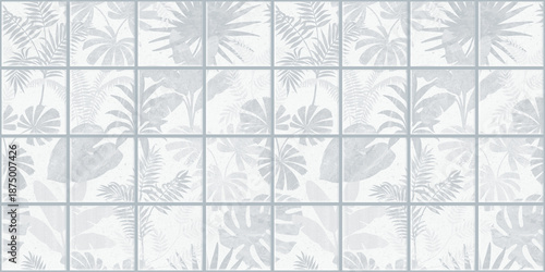 Leaf Variety of types. Seamless mosaic square pattern with tropical leaves blackground used for decorative design.	
