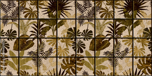 Leaf Variety of types. Seamless mosaic square pattern with tropical leaves blackground used for decorative design.	
