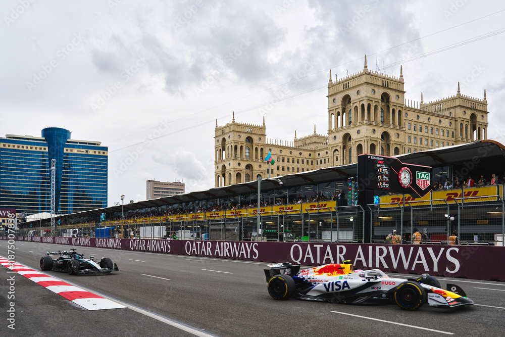Naklejka premium BAKU, AZERBAIJAN - SEPTEMBER 21, 2025: RB VCARB 02 competes during the Formula 1 Azerbaijan Grand Prix at Baku City Circuit