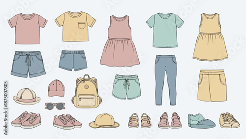 Childrens Clothing and Accessories Collection Illustration.