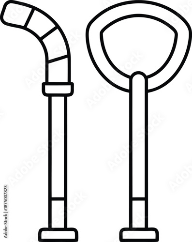crutch line art vector illustration on transparent background