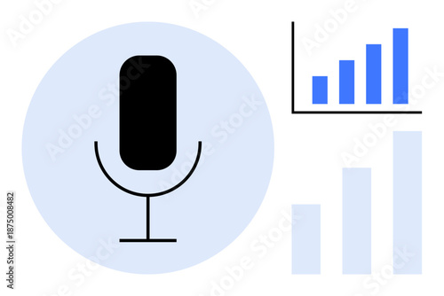 Voice recognition concept. Voice analysis combined with data growth visualization. Ideal for business intelligence, AI technology, digital marketing, and speech-to-text applications