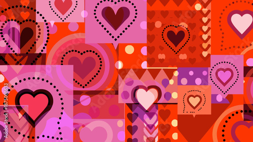 Flat vector illustration of heart speech bubbles in pink and red tones for love and communication concepts with valentine and romance and emotion