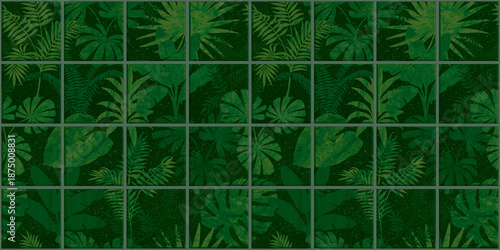 Leaf Variety of types. Seamless mosaic square pattern with tropical leaves blackground used for decorative design.	

