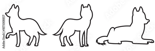 Different poses of dogs vector icon. Isolated on white background for design use. 