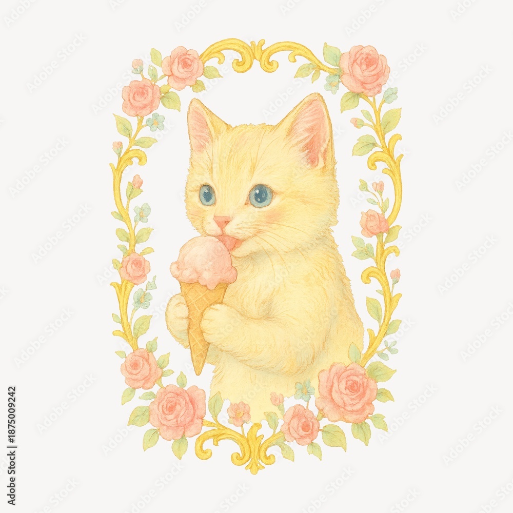 Obraz premium Cute kitten with ice cream