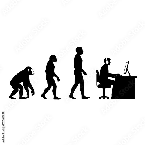Minimal silhouette human evolution from ape to computer user vector illustration