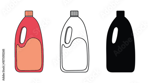 Three colorful detergent bottles on a plain white background illustration