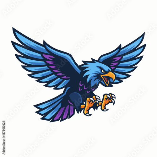 Eagle vector logo with blue purple color design and yellow beak 