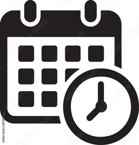 Silhouette project schedule icon with calendar and clock for planning, deadlines, and time management.