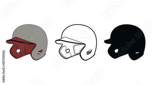 Three different colored helmets side by side on a white background