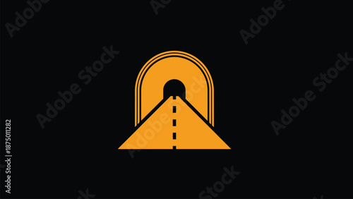 A minimalist illustration of a road leading into a tunnel