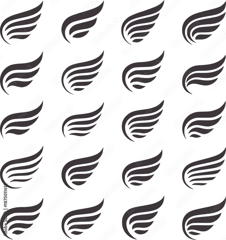 Fototapeta premium Dark grey stylized wing arranged in a grid pattern wings symbol