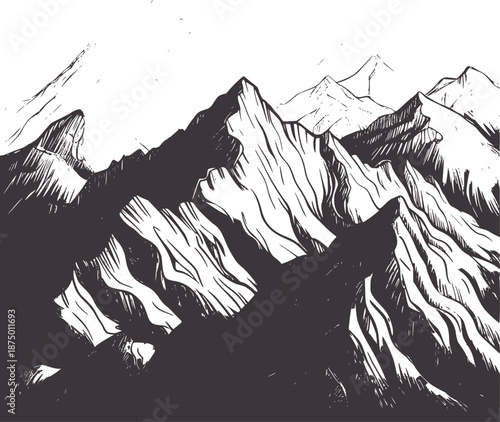 Jagged mountain range with dramatic shadows and stark peaks mountains