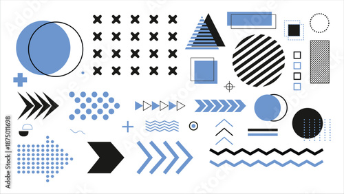 geometric shapes set of pattern blue color vector stock illustration