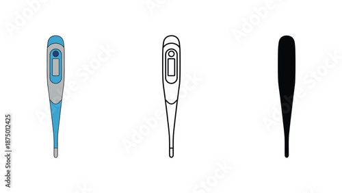 A collection of digital thermometer illustrations in different colors and styles