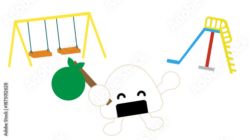 公園で遊ぶおにぎりのキャラクターイラスト