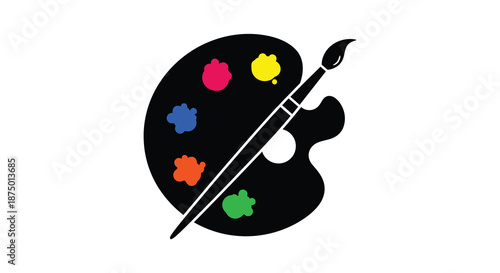 A striking black silhouette of an artist s palette with brush depicting colorful creativity
