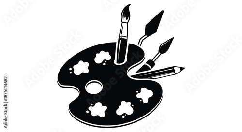 A striking black silhouette of artist s tools brushes palette and pencil