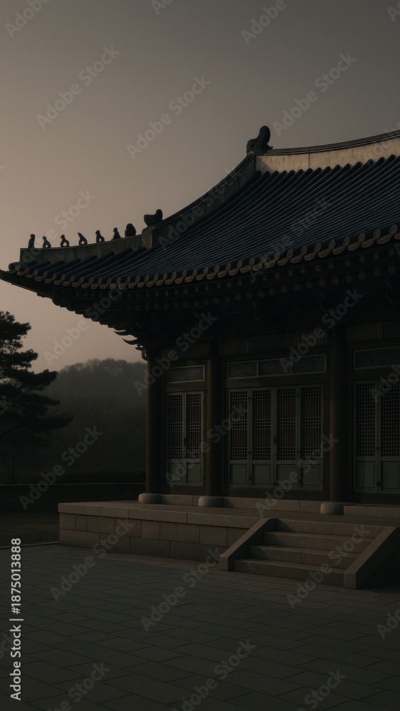 Fototapeta premium Serene traditional architecture at dusk mobile wallpaper