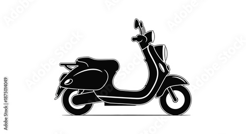 A striking black vespa scooter side view in a minimalist design a classic silhouette