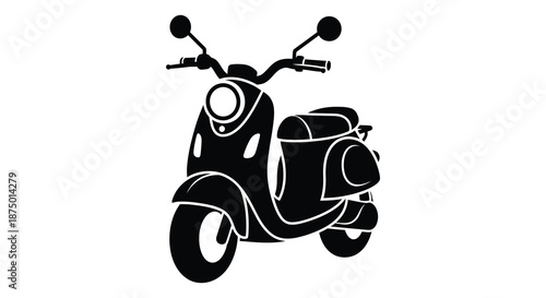A striking black and white illustration of a vintage scooter design a bold silhouette