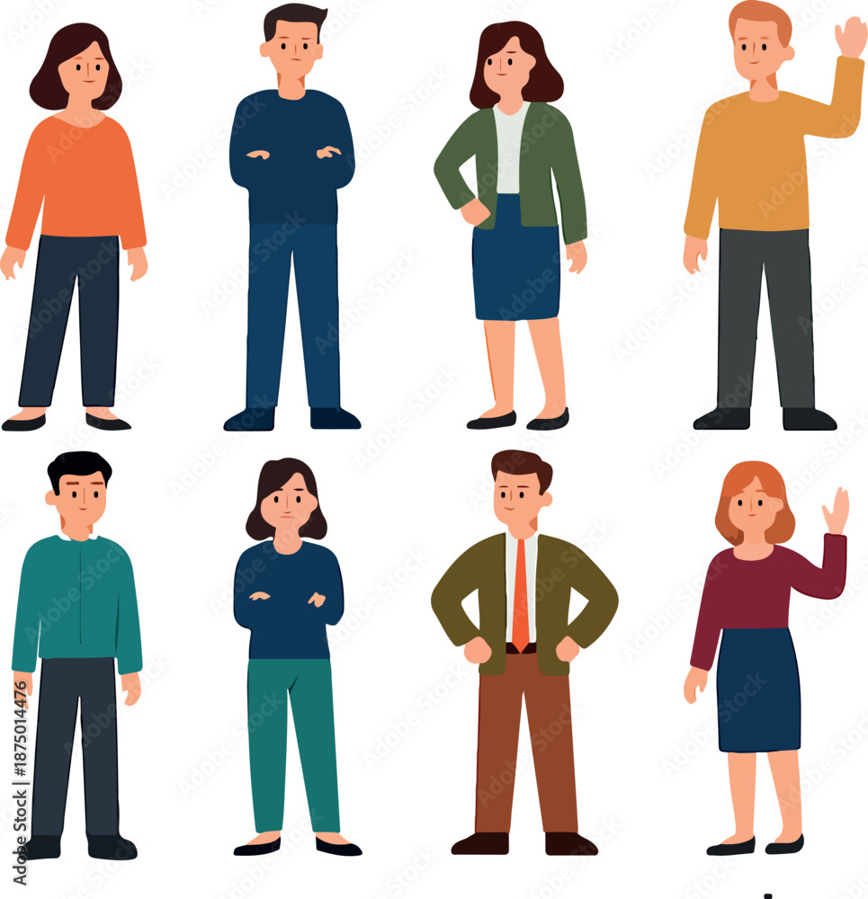 Fototapeta premium PrintDiverse group of standing cartoon characters men and women