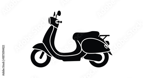 A striking black scooter design presented in a bold graphic outline silhouette