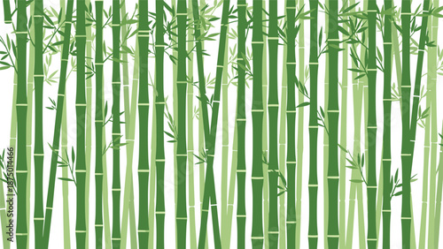 Dense green bamboo forest background with tall stalks and leaves, creating a peaceful and natural zen-like seamless pattern.