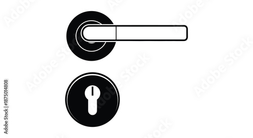 A sleek minimalist door handle and keyhole design presented as a striking black silhouette