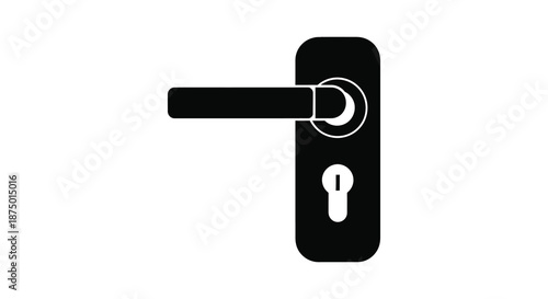 A minimalist depiction of a black door handle and lock in a striking silhouette