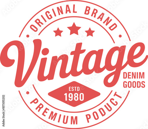 Red vintage denim goods brand with stars and 1980 establishment date