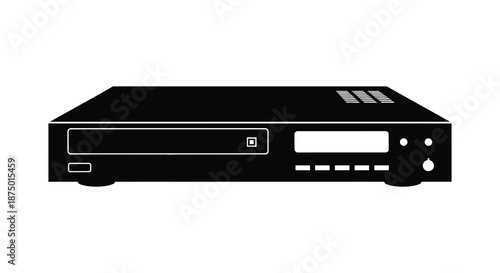A sleek black rectangular dvd player device shown in a stark flat minimalist silhouette