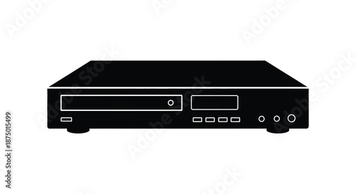 a sleek black dvd player icon displayed in a flat modern style silhouette