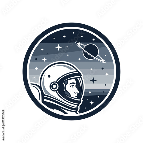Astronaut looking at planet and stars in outer space, retro style illustration