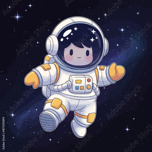 Cute Astronaut Floating in Space with Stars and Nebula