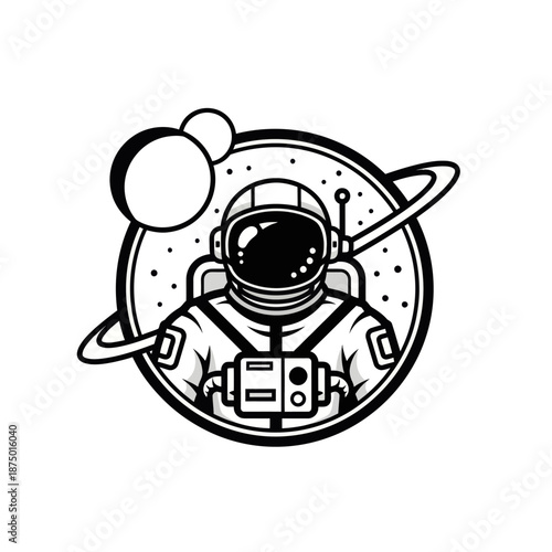Astronaut Portrait Illustration - Space Explorer in Helmet with Planets & Ringed Planet