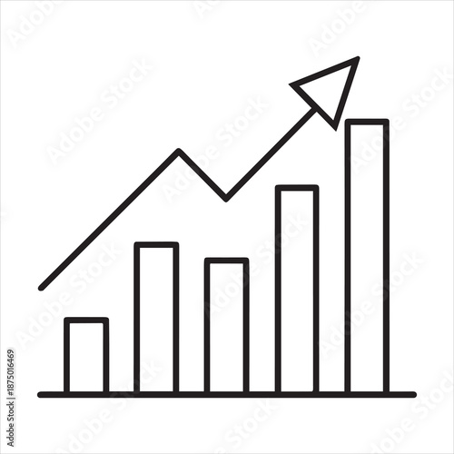 outline vector icon of business scaling growth, upward graph with expanding arrows