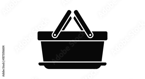 A simple black picnic basket design highlighting its classic shape and portability silhouette