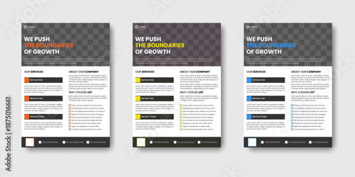 Innovative Corporate Business Flyer Template Design with Abstract, Vibrant Elements, Contemporary A4 Layout for Marketing, Advertising, Business Proposals, IT Company Publication, and Promotion