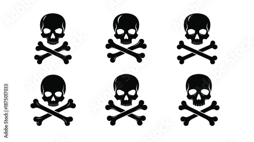 A collection of black skull and crossbones images striking silhouette