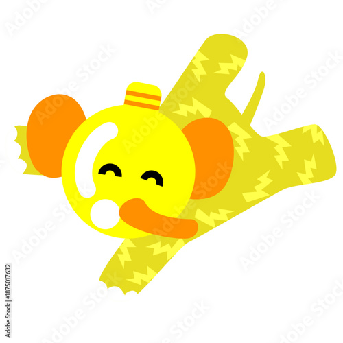 雷と電気をイメージした元気なゾウのキャラクターイラスト