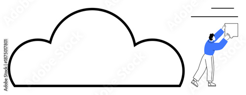 Cloud storage concept. Cloud outline with a user interacting digitally. Cloud storage s data management, digital solutions, and modern computing services. For technology, IT services, digital